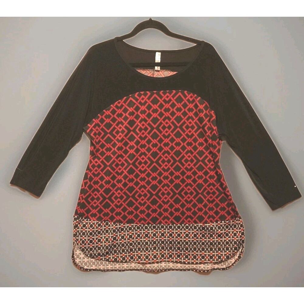 Per Seption women's size XL concept Red/Black blouse 3/4 sleeve Knit top